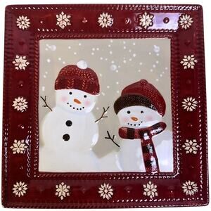 St. Nicholas Square 'Warm Wishes' 9.25" Stoneware Snowman Salad Plate-Excellent